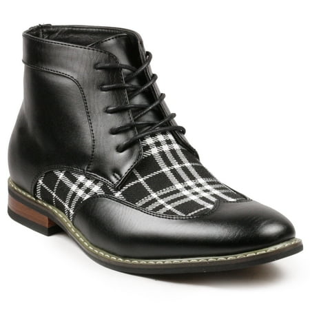 Metrocharm Alex-07 Men s Plaid Lace Up Wing Tip Classic Oxford Boot