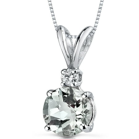 Peora 1.00 Carat T.G.W. Round-Cut Green Amethyst and Diamond Accent 14kt White Gold Pendant, 18