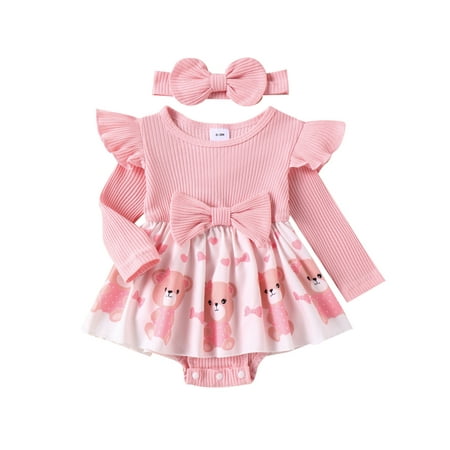 Mubineo Baby Girl Valentine s Day Outfits Long Sleeve Bear Print Romper Dress with Headband Set Infant Clothes
Mubineo Baby Girl Valentine s Day Outfits Long Sleeve Bear Print Romper Dress with Headband Set Infant Clothes