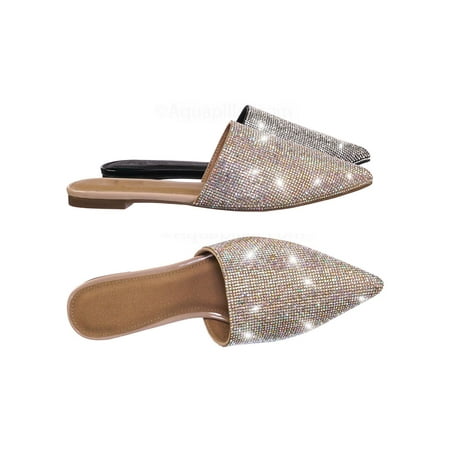Valentine1 by Glaze, Rhinestone Crystal Pointed Toe Mule - Women Bling Party Slipper