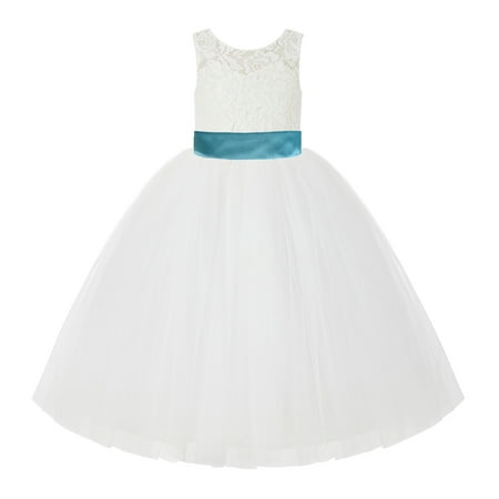 Ivory Lace Back Flower Girl Dress Junior Bridesmaid Princess 212noFT