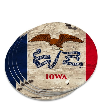 Rustic Iowa State Flag Distressed USA Novelty Coaster Set