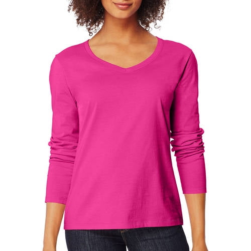 Hanes Women's Long Sleeve V-neck Tee