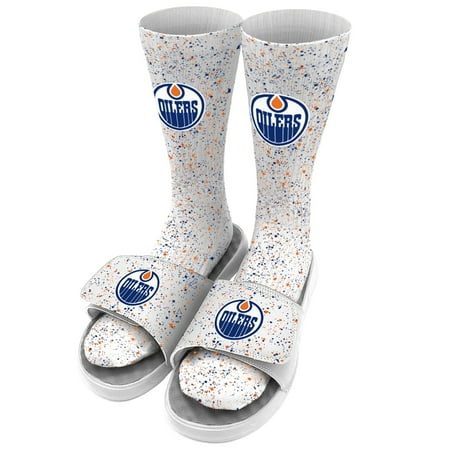 Men s ISlide White Edmonton Oilers Speckle Socks & Slide Sandals Bundle