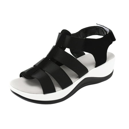 Ladies Fashion Summer Breathable Stretch Cloth Platform Wedge Hook&Loop Sandals