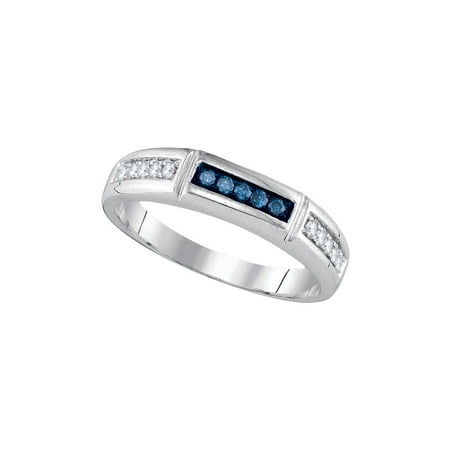 14kt White Gold Womens Round Blue Colored Diamond Band Ring 1/4 Cttw
