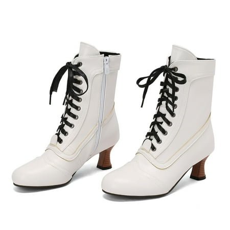 LRJTENG Women s Mid-Calf Boots Women s Fashion Round Toe Low Heel Non Slip Ankle Boots Lace Up Side Zipper Mid Calf Boots White
LRJTENG Women s Mid-Calf Boots Women s Fashion Round Toe Low Heel Non Slip Ankle Boots Lace Up Side Zipper Mid Calf Boots White