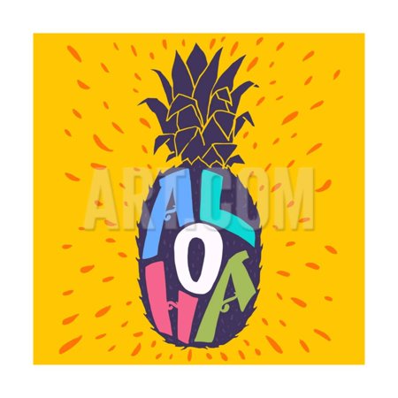 Aloha Hand Lettering in a Pineapple Silhouette. Fun Summer Typography Illustration Can Be Used As Print Wall Art By TashaNatasha