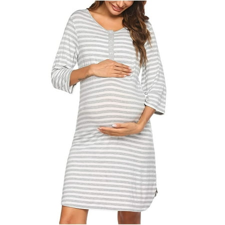 Pregnant Women Summer 3/4 Sleeve Breast-feeding Dress Versatile Stripe Print Crew Neck Cotton Dress Casual Loose Button Nursing Dress for Maternity
Pregnant Women Summer 3/4 Sleeve Breast-feeding Dress Versatile Stripe Print Crew Neck Cotton Dress Casual Loose Button Nursing Dress for Maternity