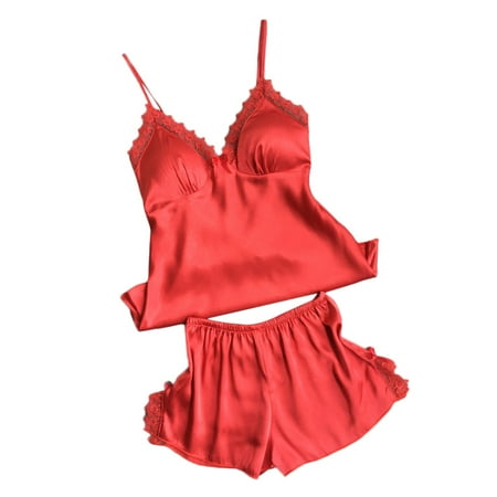 2Pcs Ladies Satin Silk Sleepwear Lingerie Nightdress Pyjamas Suit