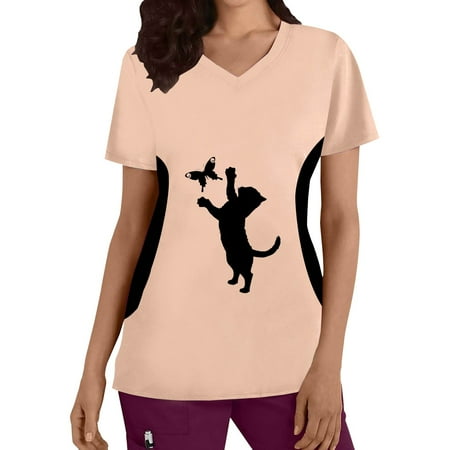 Women Scrubs Tops Plus Size Top V Neck Short Sleeved Cats Prints T Shirt Blouse Nurse Workwear
Women Scrubs Tops Plus Size Top V Neck Short Sleeved Cats Prints T Shirt Blouse Nurse Workwear