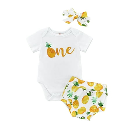 Suanret Infant Toddler Girls 3pcs Brithday Outfits One Letter Short Sleeve Romper Tops + Shorts + Headband Clothes Yellow Pineapple 6-12 Months
Suanret Infant Toddler Girls 3pcs Brithday Outfits One Letter Short Sleeve Romper Tops + Shorts + Headband Clothes Yellow Pineapple 6-12 Months