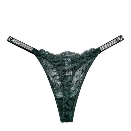 

OVTICZA Sexy Stretch Panties for Women T-Back Tangas Low Rise Lace G-String Thongs Underwear M Green