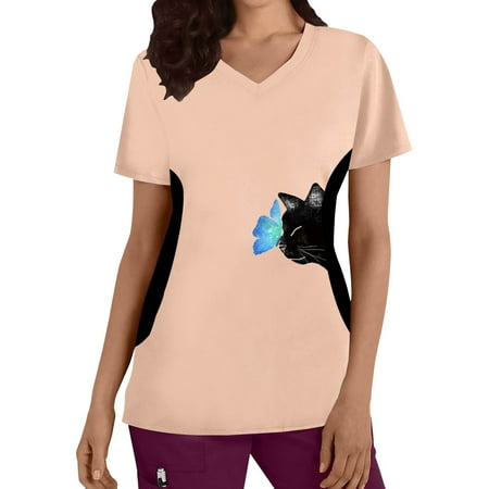 Cat Printed Working Uniform Womens Plus Size Top V Neck Short Sleeved Cats Prints T Shirt Blouse Scrubs Uniform Nurses
Cat Printed Working Uniform Womens Plus Size Top V Neck Short Sleeved Cats Prints T Shirt Blouse Scrubs Uniform Nurses