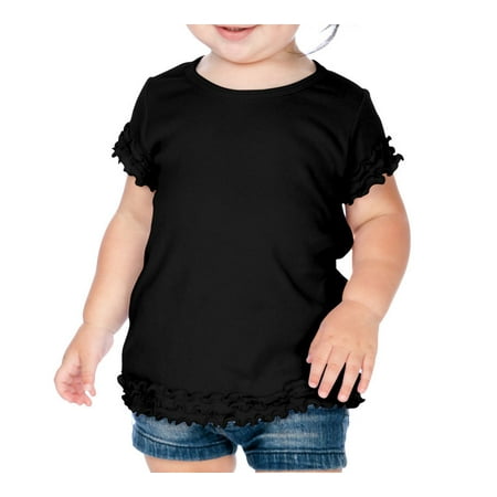 Kavio I1C0334 Infants Crew Neck Lettuce Edge Short Sleeve-Black-6M