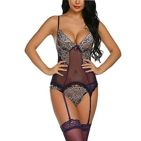 KOOYI Women s Sexy Underwear Lace Mesh Splicing Suspenders One-Piece Suit Underwear Valentine s Nightgown Pajamas Purple / L
KOOYI Women s Sexy Underwear Lace Mesh Splicing Suspenders One-Piece Suit Underwear Valentine s Nightgown Pajamas Purple / L
