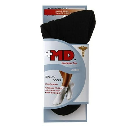 Md Diabetic Seamless Toe Black Ankle Socks Large Unisex - 1 Pr 6 Pack