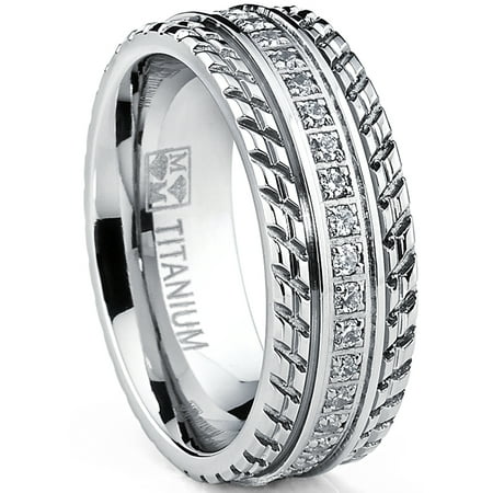 Men's Titanium Wedding Band, Engagement Eternity ring, Chevron design, Cubic Zirconia CZ Ring