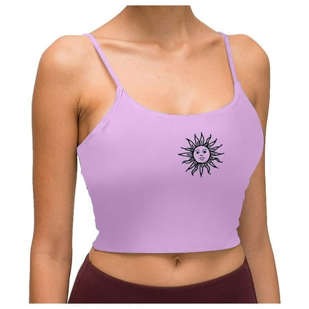 Leylayray Womens Tops Summer New Round Neck Loose Tops Printed sleeveless Undershirt Female Purple L