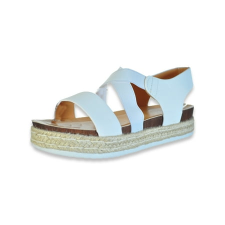 Link Girls Cross-Strap Hemp Braid Sandals - white 11 toddler