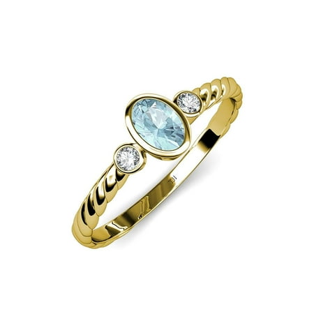 Aquamarine and Diamond (SI2-I1 G-H) Three Stone Rope Ring 0.53 ct tw in 14K Yellow Gold.size 6.5
Aquamarine and Diamond (SI2-I1 G-H) Three Stone Rope Ring 0.53 ct tw in 14K Yellow Gold.size 6.5