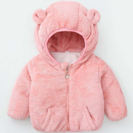 Leutsin Baby Girls Baby Boys Cute Ear Zipper Solid Long Sleeve Hooded Casual Outwear Warm Outwear
