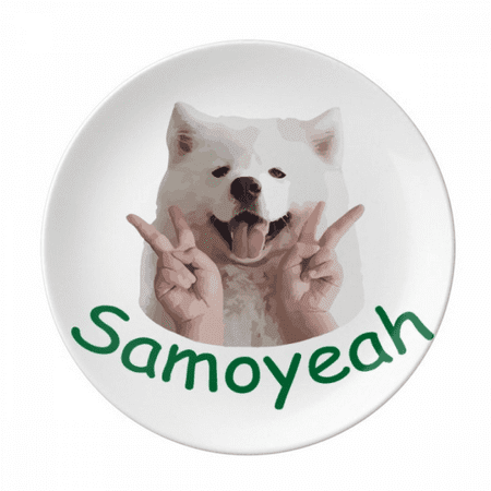 Samoyed Pet Joke Gesture Art Deco Fashion Plate Decorative Porcelain Salver Tableware Dinner Dish
