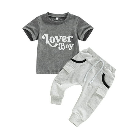 Valentines Days Toddler Boy Summer Outfit Short Sleeve Letter Print Grey T-shirt Pants with Pockets
Valentines Days Toddler Boy Summer Outfit Short Sleeve Letter Print Grey T-shirt Pants with Pockets