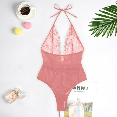 VONCOS Women s Lace Sexy Erotic Underwear New Women Lingerie Lace Teddy Deep V Neck Backless Bodysuit Babydoll Underwear
