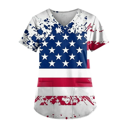Sksloeg Scrub Tops Women Stretchy Plus Size 4th Of July American Flag Print Patriotic Top Comfort Scrubs Women s V-Neck Workwear Short Sleeve Shirts Nursing Working Uniform White L
Sksloeg Scrub Tops Women Stretchy Plus Size 4th Of July American Flag Print Patriotic Top Comfort Scrubs Women s V-Neck Workwear Short Sleeve Shirts Nursing Working Uniform White L