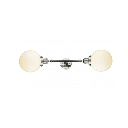 Polished Nickel Tone Bathroom Vanity 8 Wide Matte White Cased Glass Steel/Cast Brass Medium Base LED 2 Light Fixture