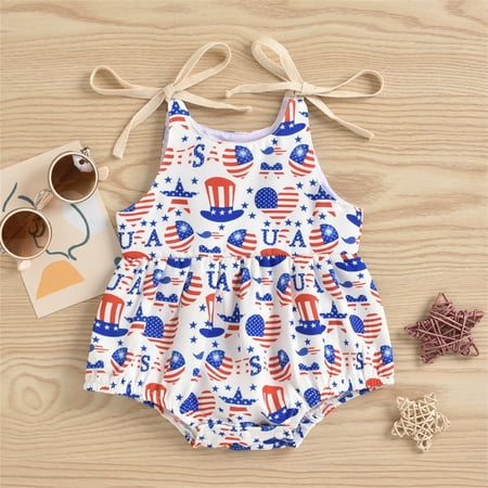 PEASKJP Baby Girl Newborn Jumpsuits Long Sleeve Toddler Baby Girl Romper Bodysuit Print Sleeveless Strap Ruffle Jumpsuit Outfit A 0-3 Months