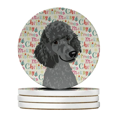 Poodle Standard Gray Christmas Large Sandstone Coasters Pack of 4 4 in x 4 in