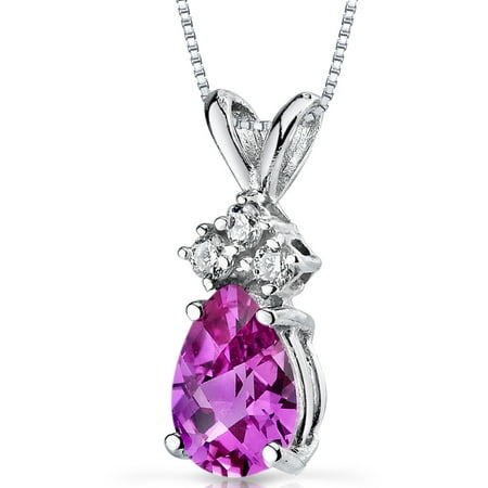 Peora 1.00 Carat T.G.W. Pear-Cut Created Pink Sapphire and Diamond Accent 14kt White Gold Pendant, 18