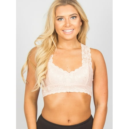 Lace Bralette Blush Large in Sweetheart neckline Scalloped edges