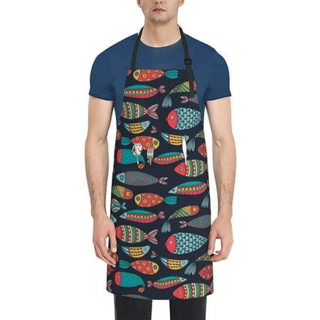 Tebeau Colorful Fish Print Waterproof Cooking Aprons Adjustable Bib Soft Chef Apron with 2 Pockets for Men Women
Tebeau Colorful Fish Print Waterproof Cooking Aprons Adjustable Bib Soft Chef Apron with 2 Pockets for Men Women