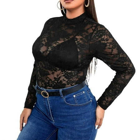 Sexy Plaid Stand Collar Lace Top Without Bra Long Sleeve Black Plus Size Women Tops (Women s)
Sexy Plaid Stand Collar Lace Top Without Bra Long Sleeve Black Plus Size Women Tops (Women s)