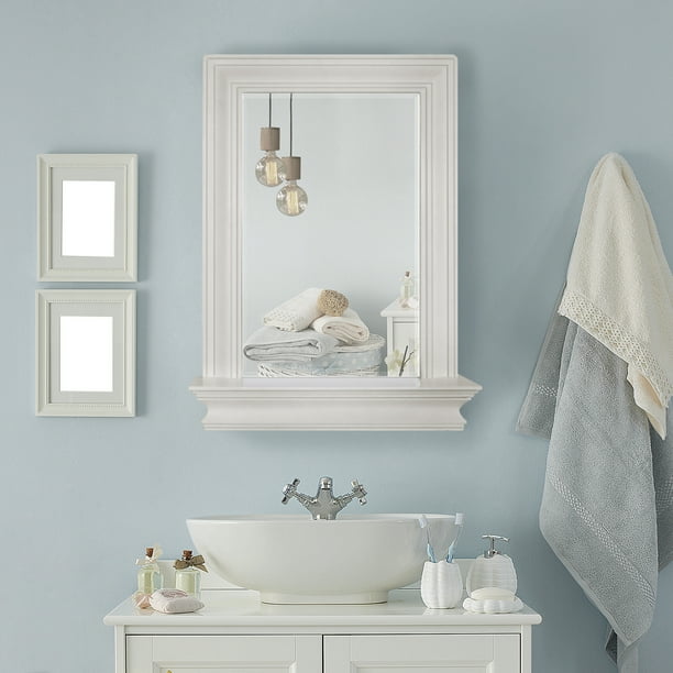 Elegant Home Fashions Bari Wall Mirror with Shelf, White