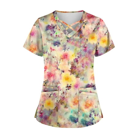 QWANG Plus Size Cute Printed Scrub Working Uniform Tops For Women Cross V-Neck Short Sleeve Fun T-Shirts Workwear Tee With Pockets
QWANG Plus Size Cute Printed Scrub Working Uniform Tops For Women Cross V-Neck Short Sleeve Fun T-Shirts Workwear Tee With Pockets