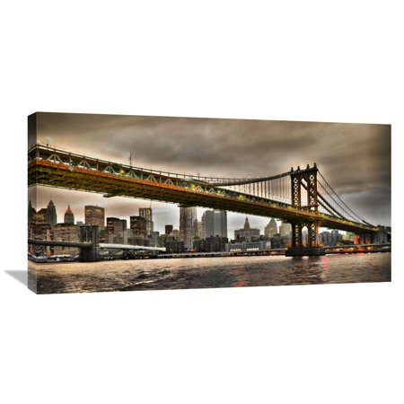 Global Gallery Vadim Ratsenskiy,'Manhattan Bridge and New York City Skyline, NYC' Stretched Canvas Artwork