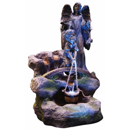 29 Inch Boy And Bronze Angel Fountain And Led Lights
