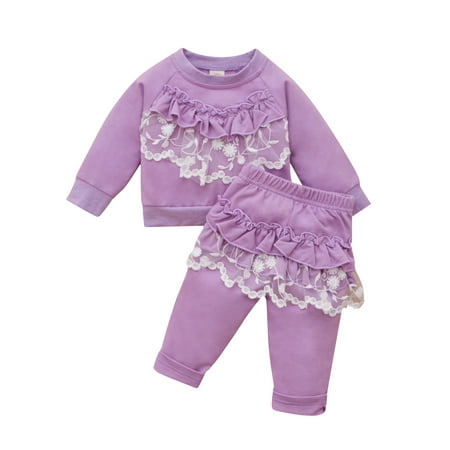 Sunisery Infant Baby Girl Clothes Flower Lace Ruffle Long Sleeve Sweatshirt+Long Pants Autumn 2Pcs Outfits Purple 3-6 Months
Sunisery Infant Baby Girl Clothes Flower Lace Ruffle Long Sleeve Sweatshirt+Long Pants Autumn 2Pcs Outfits Purple 3-6 Months