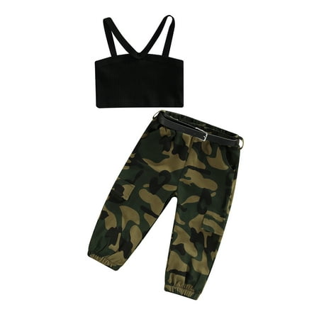 Suanret Toddlers Kid Girl Long Pants Outfits Infants Solid Color Sleeveless Sling Short Tops Camouflage Print Pants with Belt Set Black 2-3 Years
Suanret Toddlers Kid Girl Long Pants Outfits Infants Solid Color Sleeveless Sling Short Tops Camouflage Print Pants with Belt Set Black 2-3 Years