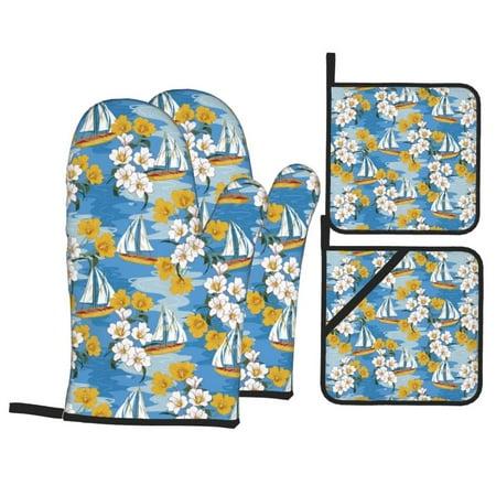 Oven Mitts and Pot Holders Sets 4 pcs - Flower and Sail Boat Heat Resistant Silicone Oven Gloves with Non-Slip Silicone Surface and hot pads for kitchen Baking Cooking BBQ
Oven Mitts and Pot Holders Sets 4 pcs - Flower and Sail Boat Heat Resistant Silicone Oven Gloves with Non-Slip Silicone Surface and hot pads for kitchen Baking Cooking BBQ