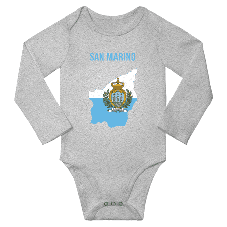 San Marino Flag Map Baby Long Slevve Bodysuits (Gray 18-24 Months)