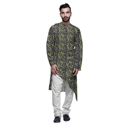 Atasi Indian Asymmetric Party Wear Kurta With White Churidar Pajama Set For Men