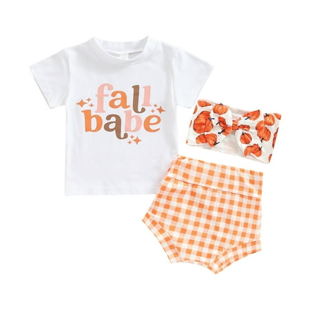 Meihuida Toddler 0-24 Months Baby Girl Outfit Letter Print T-Shirt with Plaid Diaper Cover and Pumpkin Print Headband Set
Meihuida Toddler 0-24 Months Baby Girl Outfit Letter Print T-Shirt with Plaid Diaper Cover and Pumpkin Print Headband Set