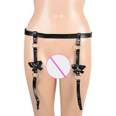 Sexy Women Men Leather Waist Garter Belt For Stockings Bow Handmade Punk Costume