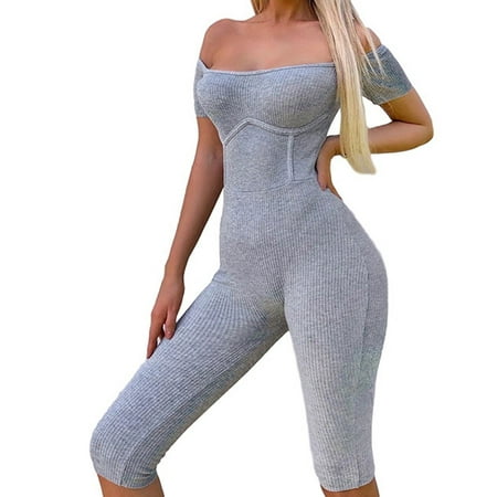 Womens Jumpsuit Fashion Strapless Short Sleeve Pure Color Leisure Suit Romper Gray S
Womens Jumpsuit Fashion Strapless Short Sleeve Pure Color Leisure Suit Romper Gray S