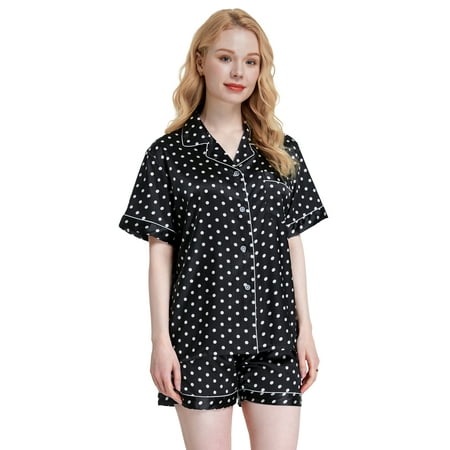 Tony & Candice Women s Classic Short Sleeve Satin Pajama Set Adult Sleepwear (M Black with White Polka Dots)
Tony & Candice Women s Classic Short Sleeve Satin Pajama Set Adult Sleepwear (M Black with White Polka Dots)